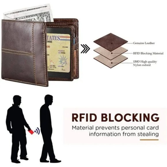 Men Wallet RFID Genuine Leather Bifold Wallets For Men, ID Window 16 Card Holder - Picture 5 of 7